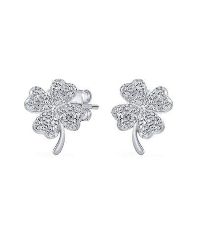 Серьги-гвоздики Bling Jewelry с кельтским клевером и кубическим цирконием, серебро 925 пробы