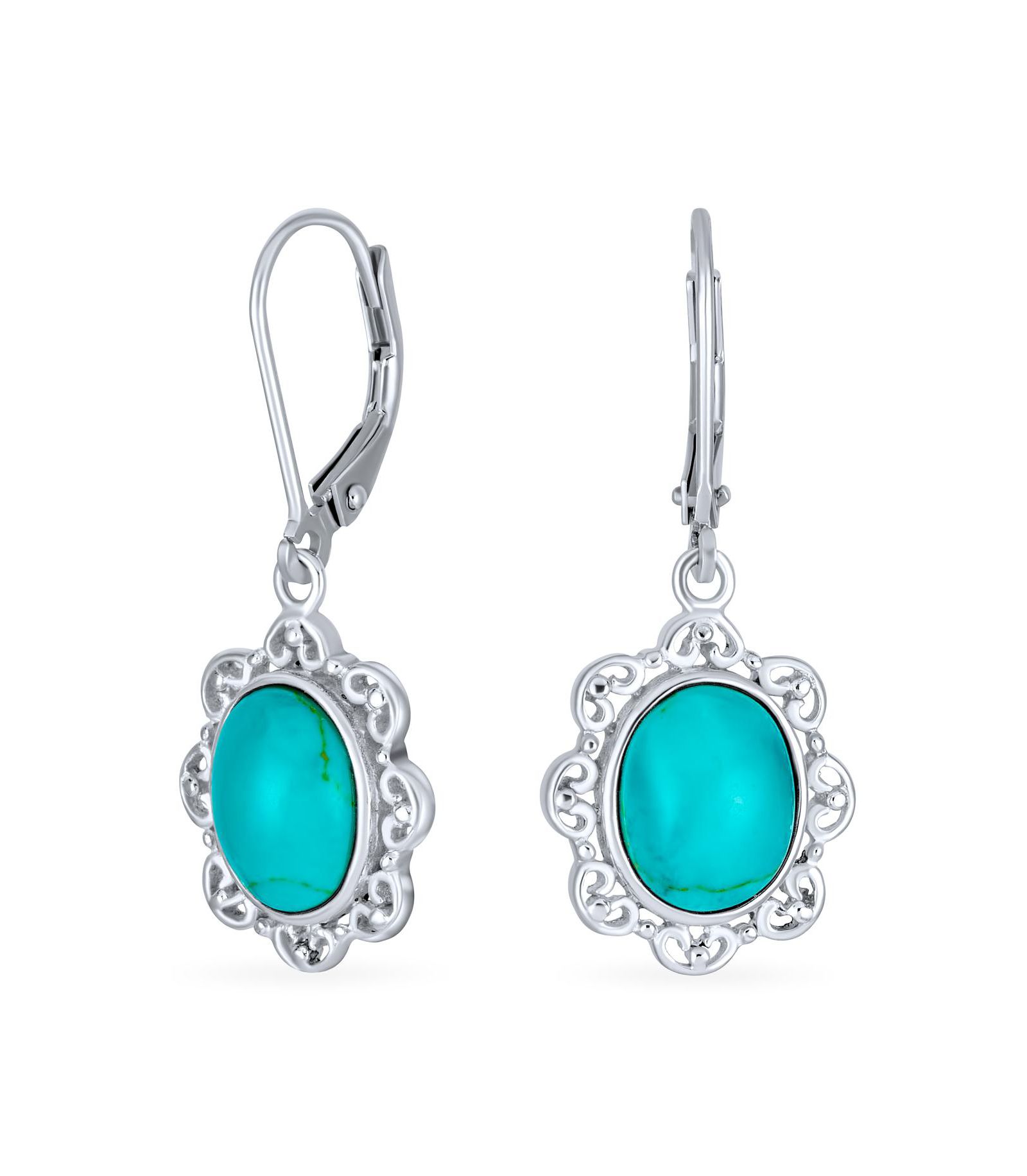 Bling Jewelry Southwestern Style Oval Turquoise Dangle Earrings Sterling Silver Leverback