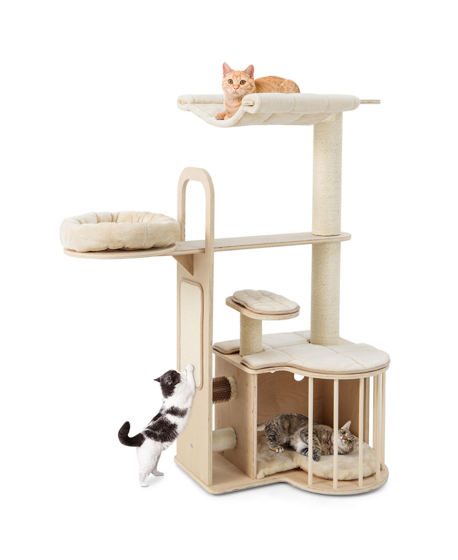 Gymax 55'' Tall Cat Tree Tower Multi-Layer Wooden Activity Center w/ Rest Condo and Hammock