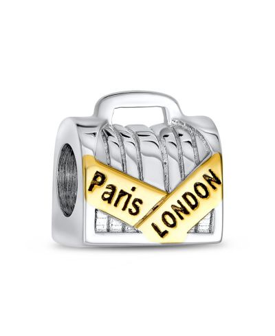Bling Jewelry Paris London Travel Luggage Charm Bead for Bracelet Gold Sterling Silver