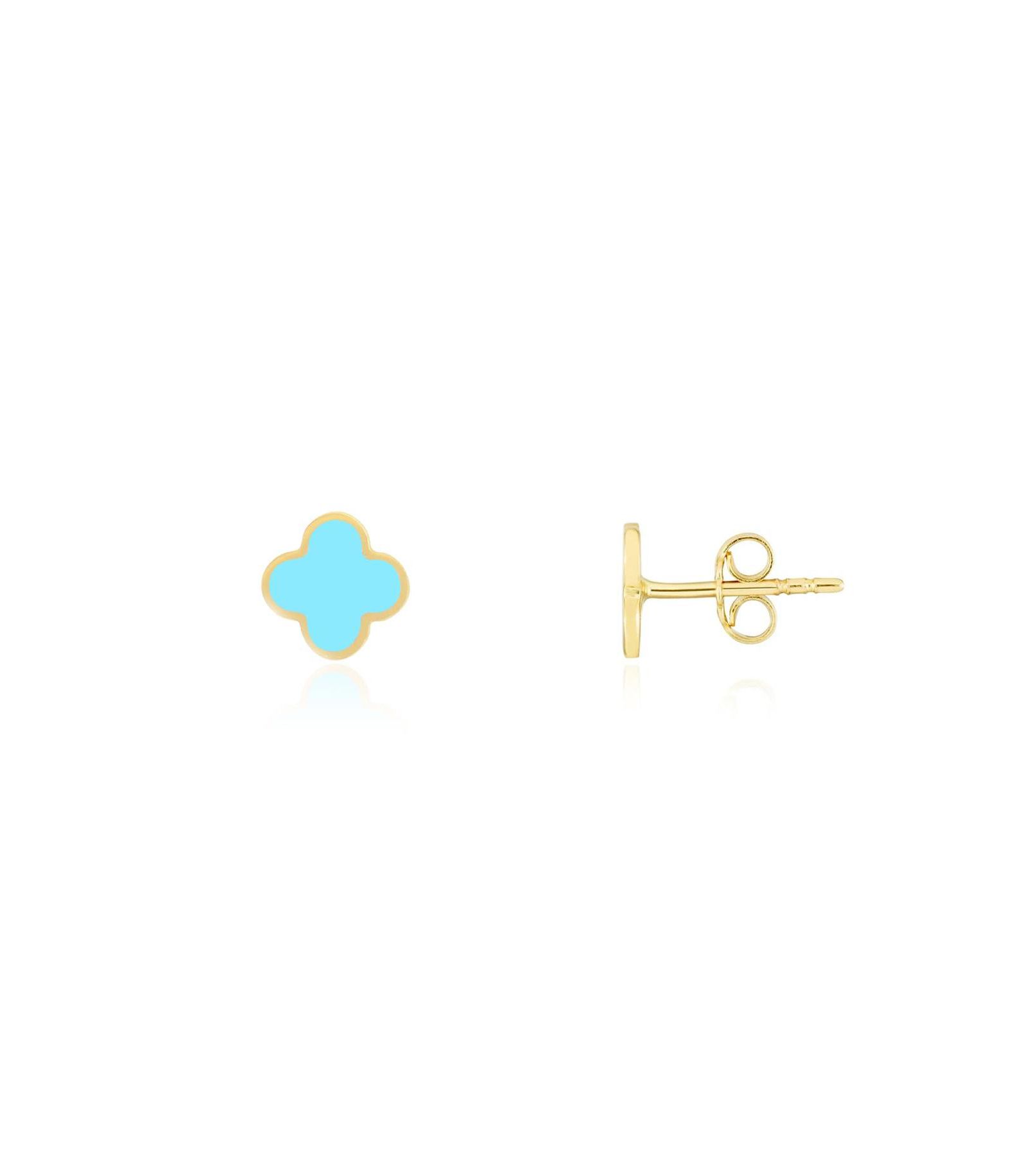 Серьги-гвоздики The Lovery Mini Turquoise Clover 14K Gold
