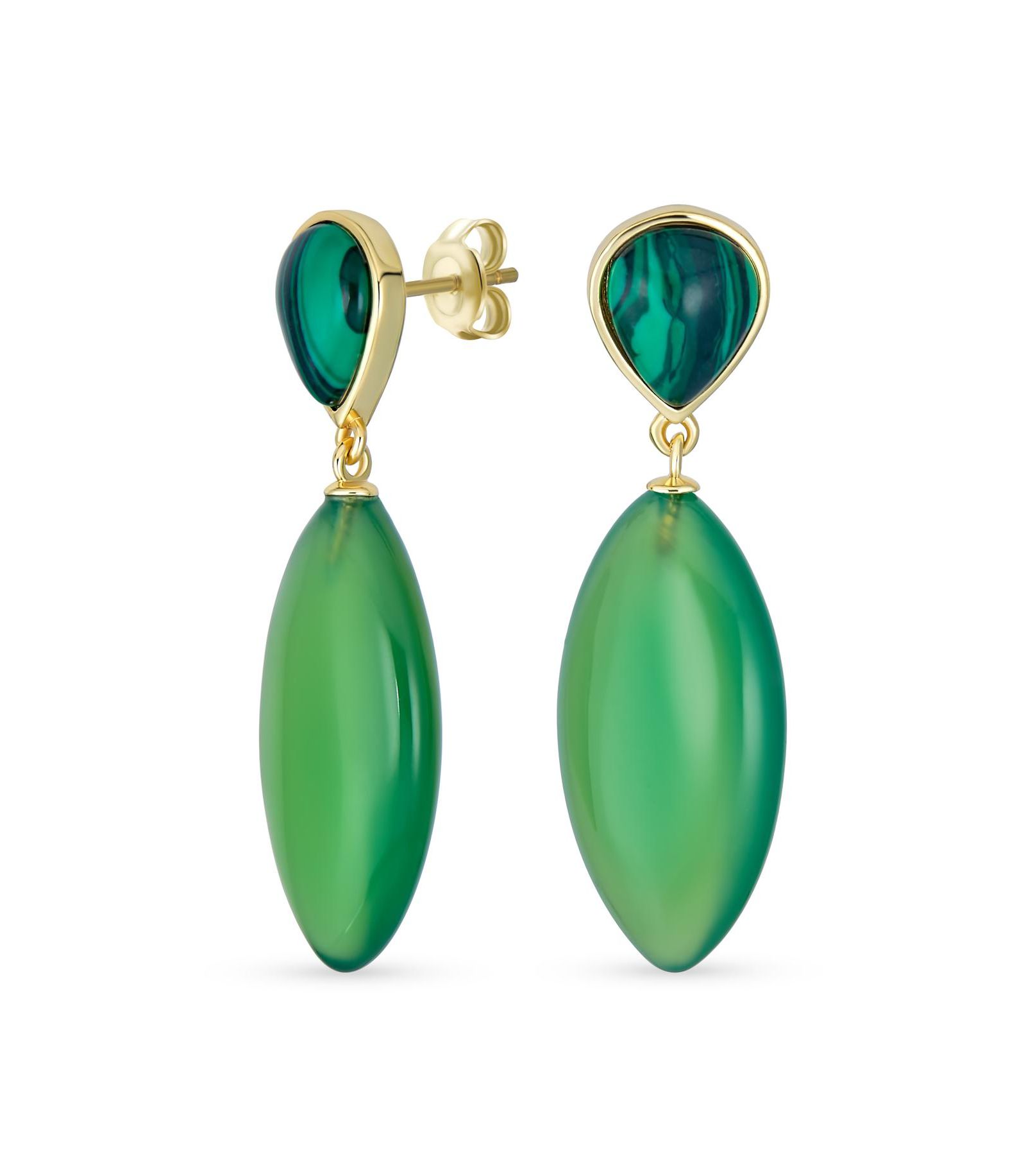 Серьги Bling Jewelry с малахитом и зеленым ониксом, позолоченные 14K Gold