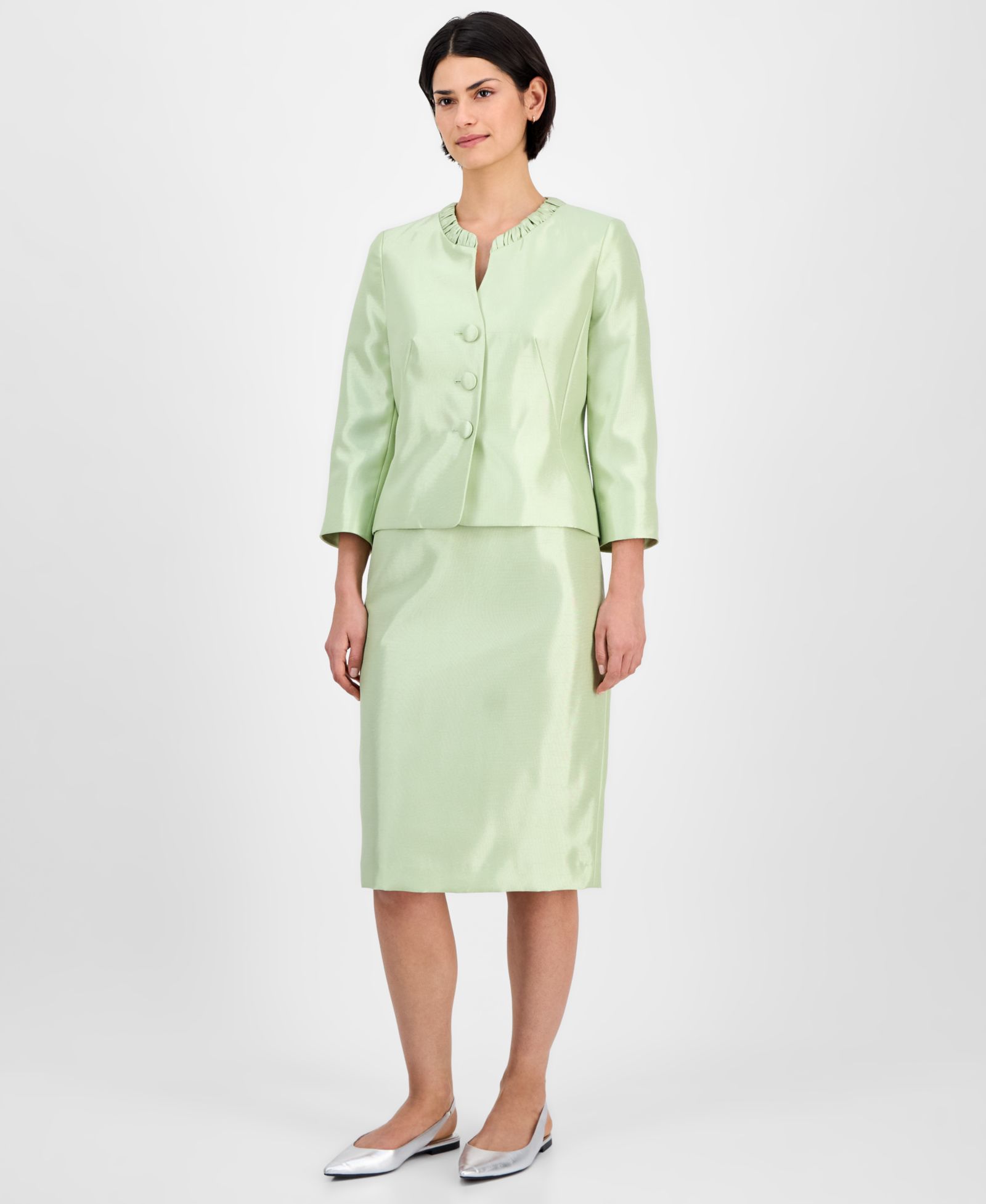 Le Suit Women's Collarless Three-Button 3/4-Sleeve Jacket & Slim Skimmer 2 Piece Skirt Suit