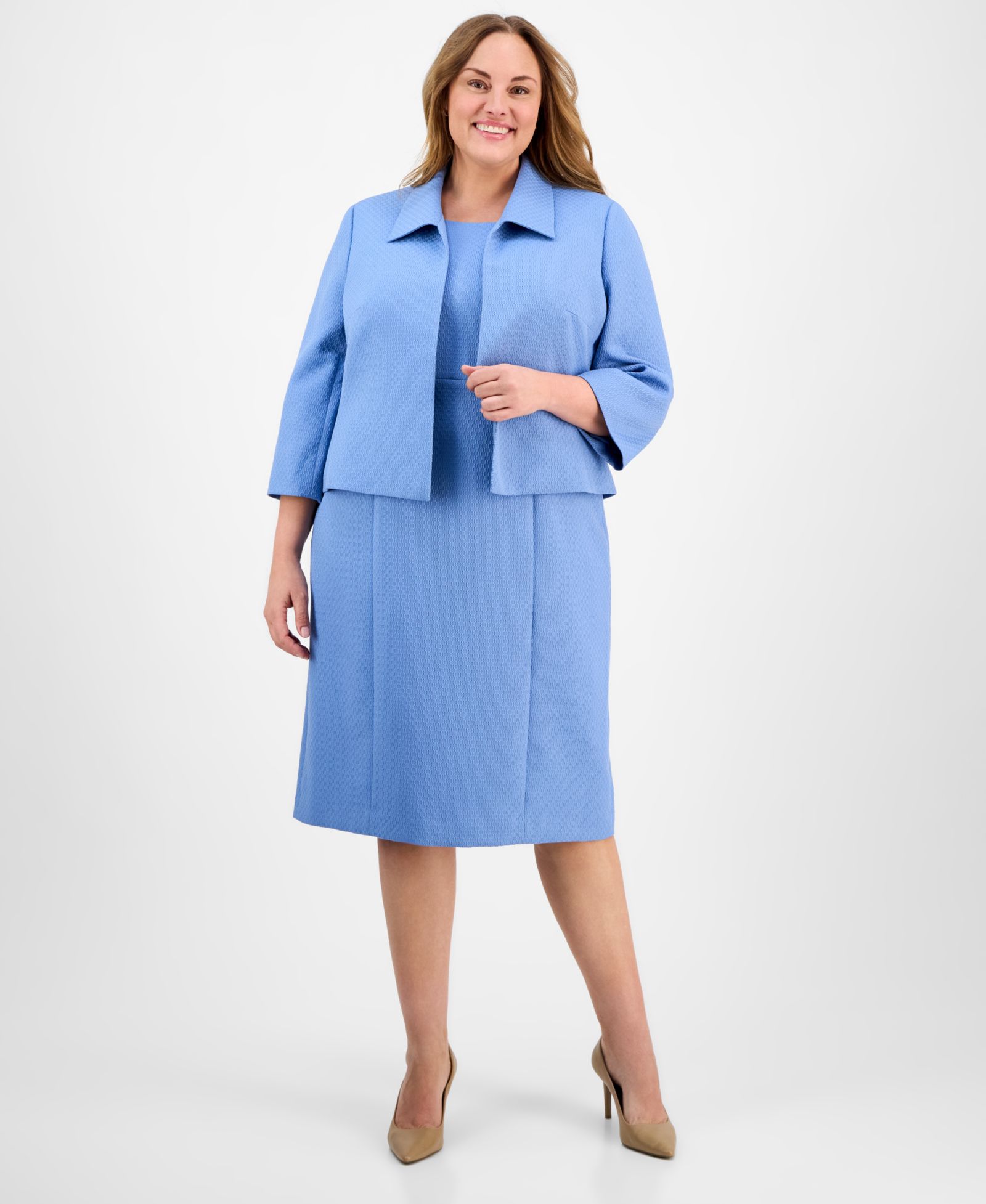 Костюм Le Suit Plus Size Cropped Open-Front Jacket & Empire-Seamed Sheath 2 Piece Dress