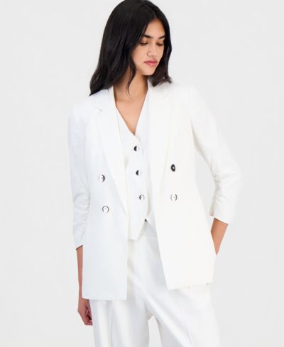 Женский блейзер Bar III Linen-Blend Scrunch-Sleeve