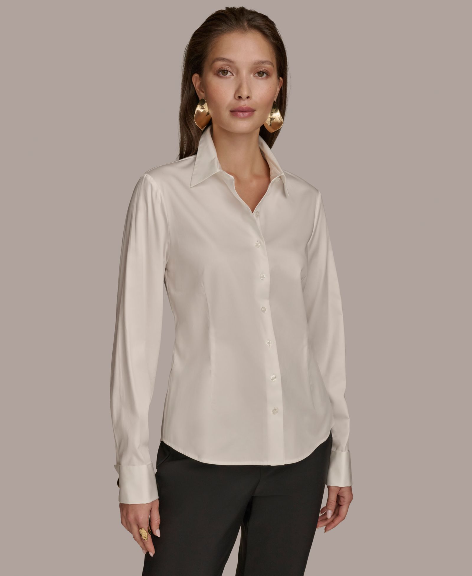 Donna Karan New York Women's Wrist-Hardware Button-Down Shirt, рубашка