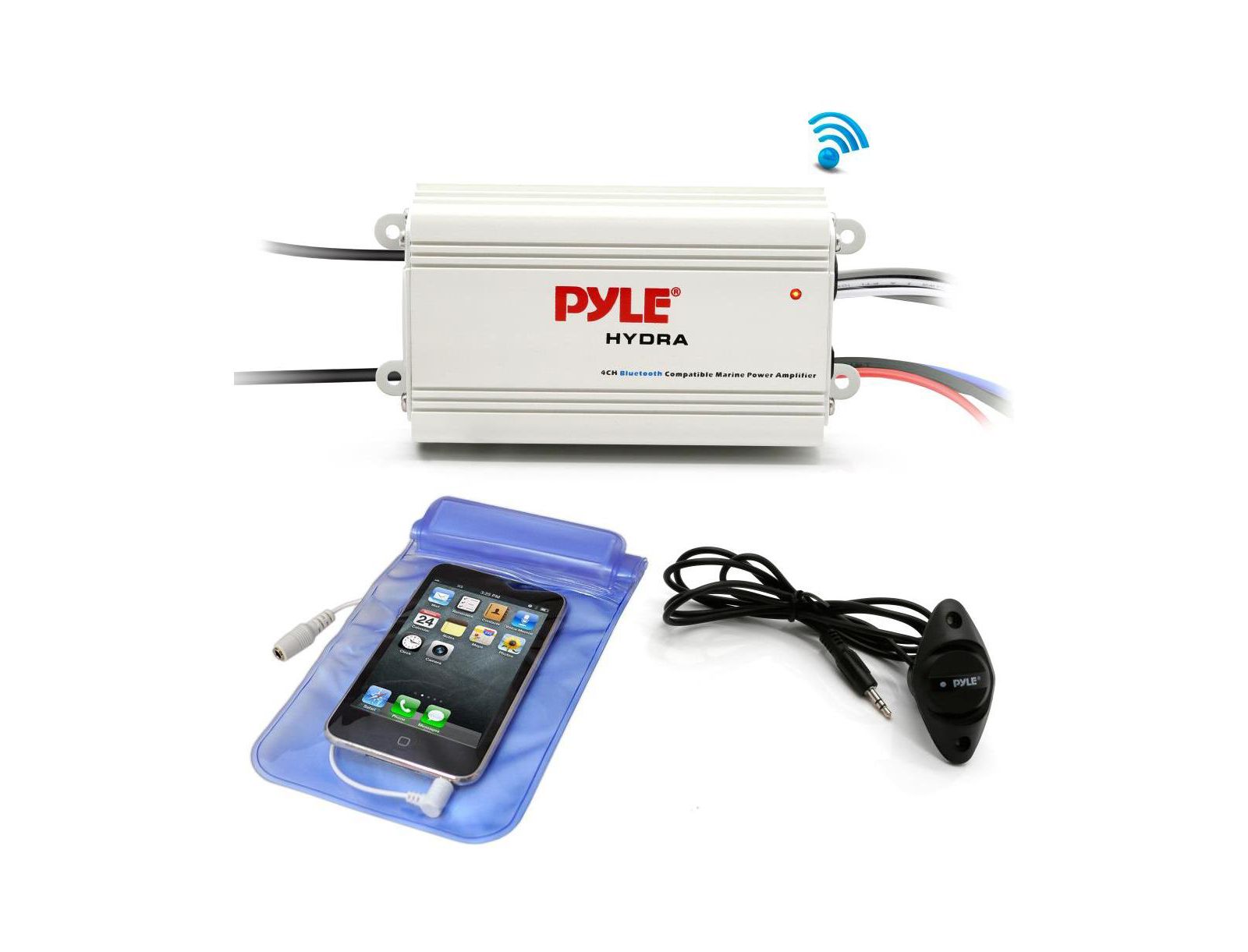 Pyle 1200W Bluetooth Waterproof 4-Channel Marine Amplifier Kit