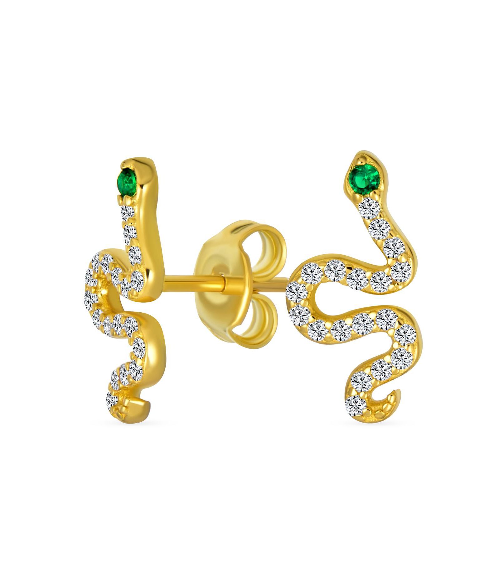 Bling Jewelry серьги-гвоздики CZ минималистичные со змеей в золотом покрытии