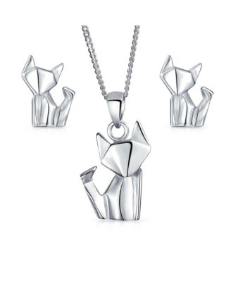 Набор кулон и серьги Bling Jewelry 3D Geometric Origami Cat