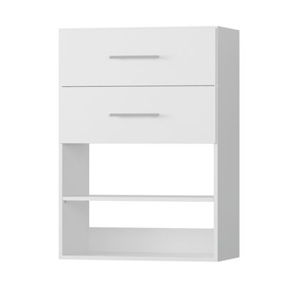 Short Tower Wood Built In Closet Organizer Unit, Wood Closet Organizer Starter Kit, Mounted Closet Systems with 2 Drawers