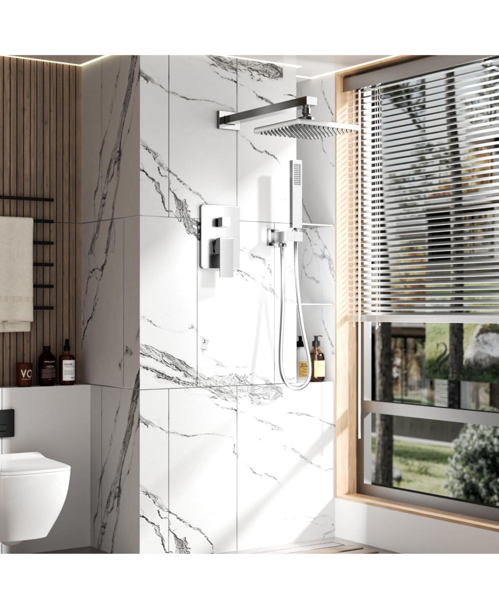 LOVMOR Wall Mounted Hand Held Shower Bathroom Luxury Rain Mixer Shower System Set(Valve Included)