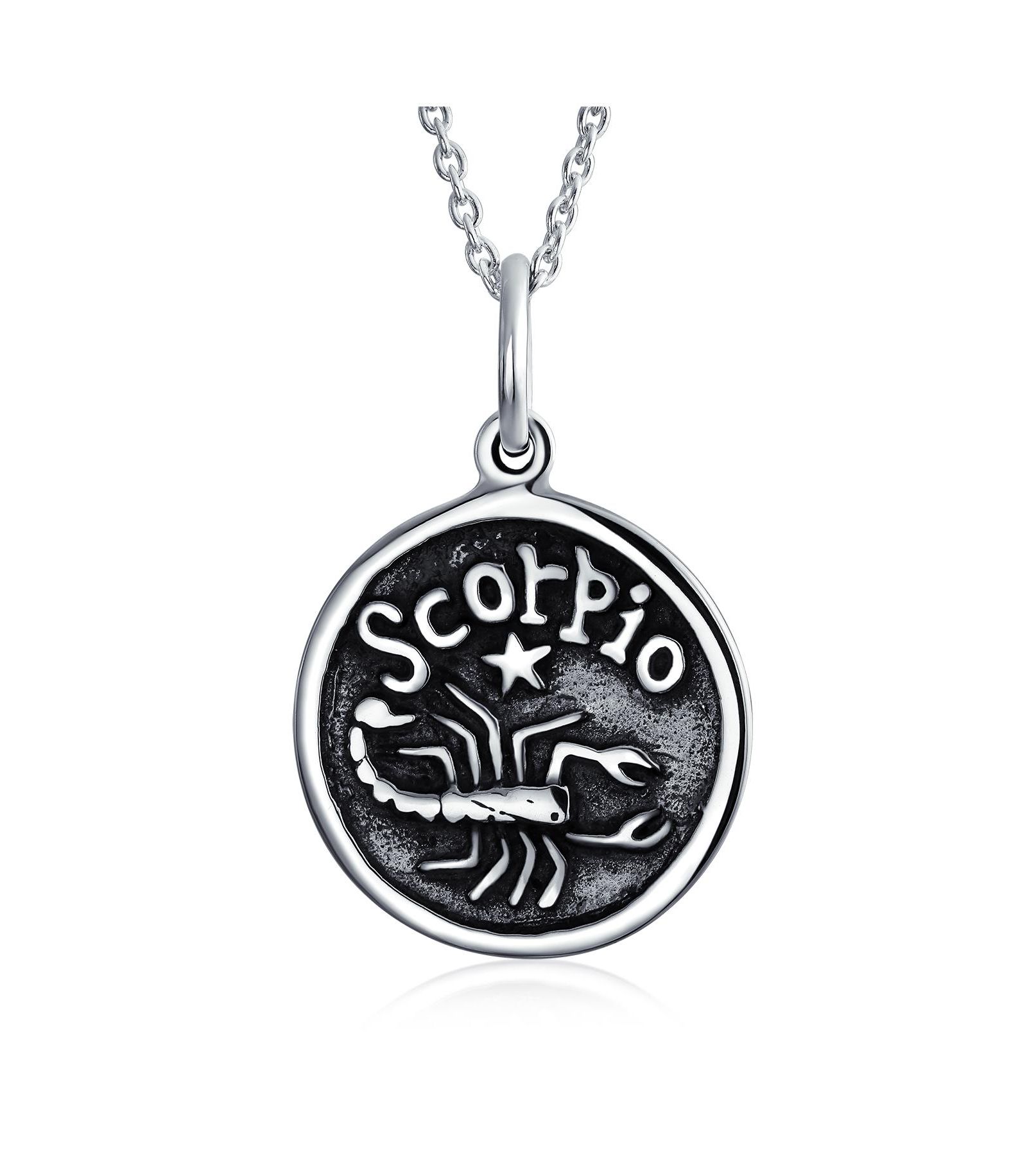 Кулон Bling Jewelry со знаком зодиака Скорпион, круглый, оксидированное серебро