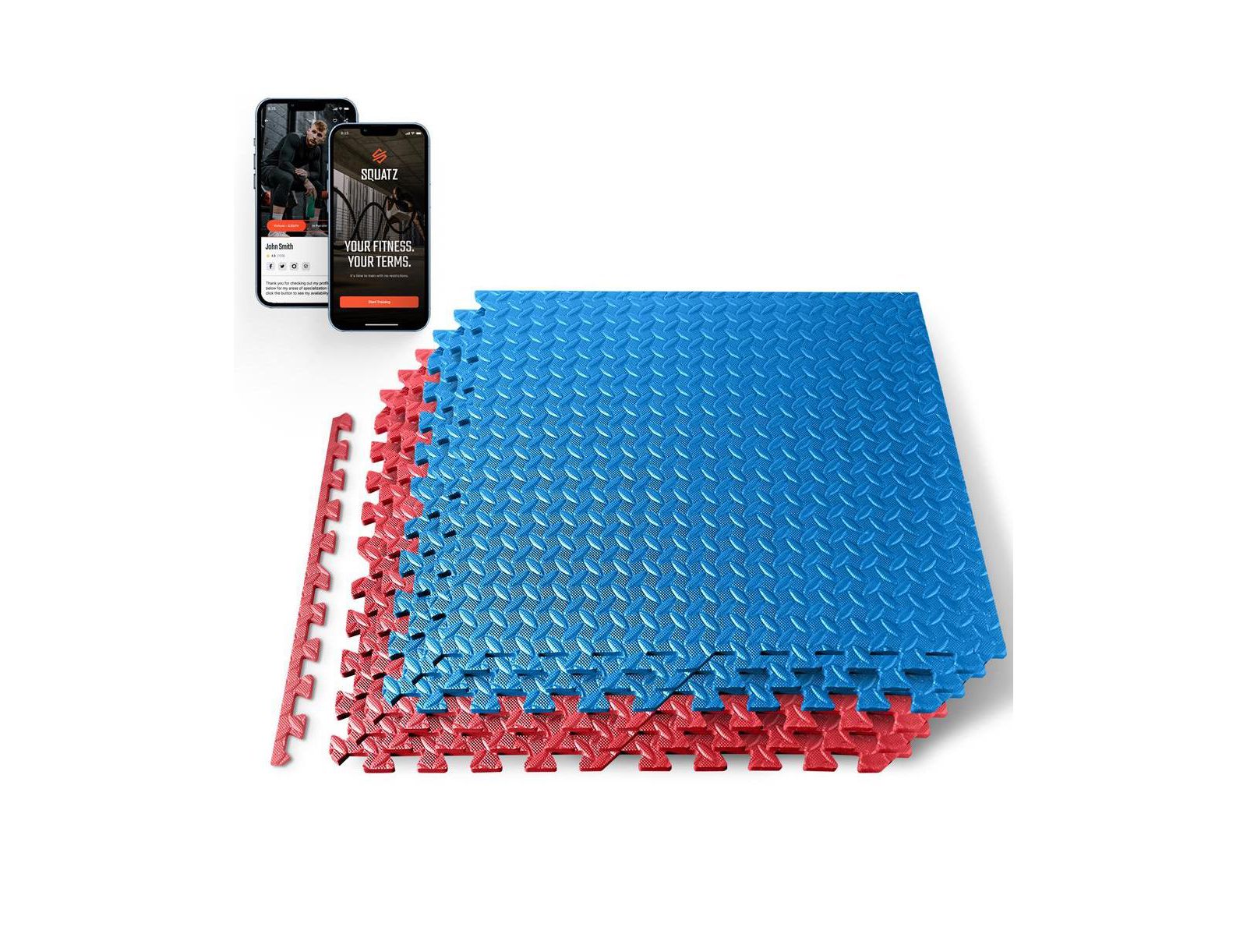 SQUATZ 6-Piece Puzzle Exercise Mat, EVA Foam Tiles, Red/Blue