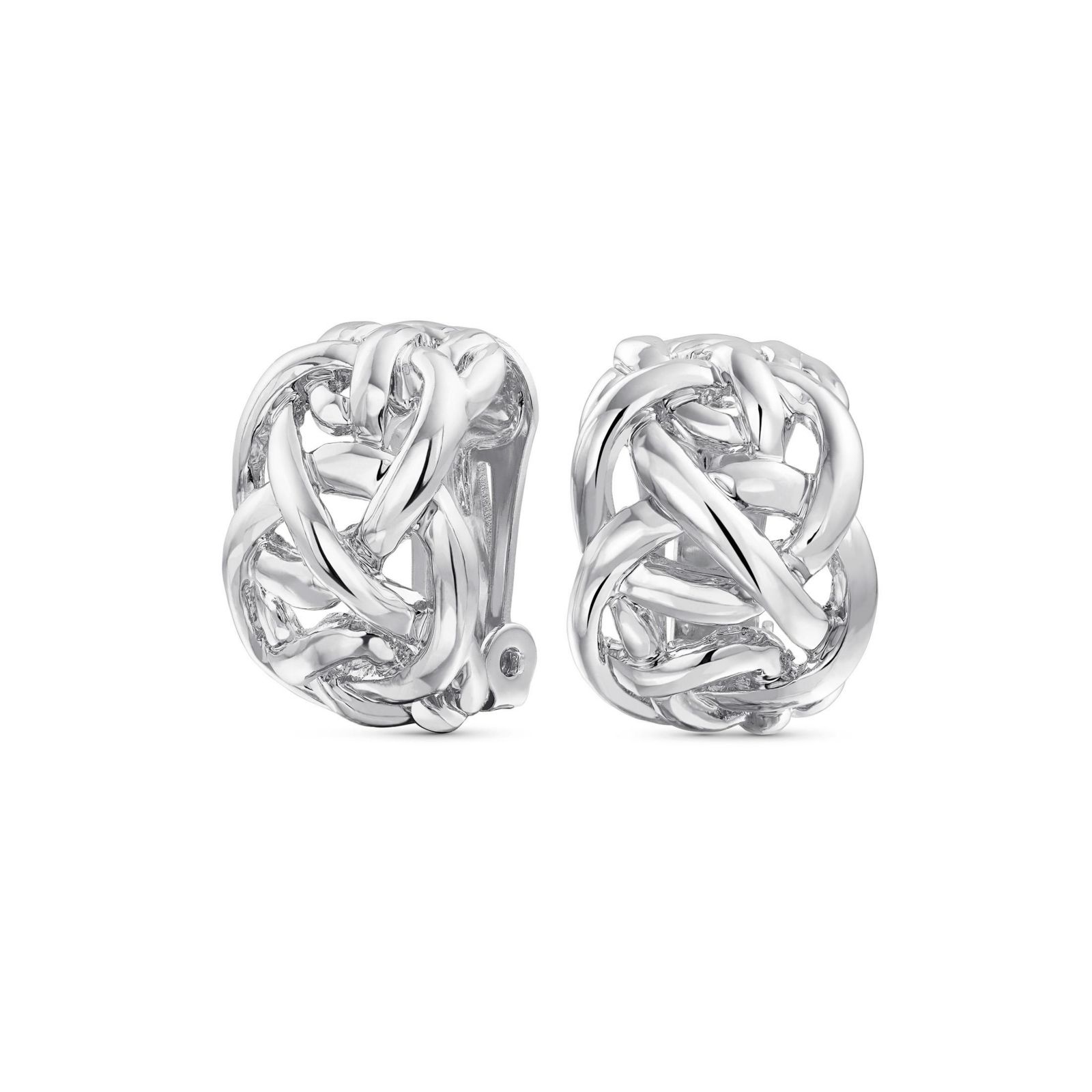 Серьги Bling Jewelry Open Criss Cross Weave Love Knot Half Hoop Clip On Silver