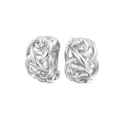 Серьги Bling Jewelry Open Criss Cross Weave Love Knot Half Hoop Clip On Silver