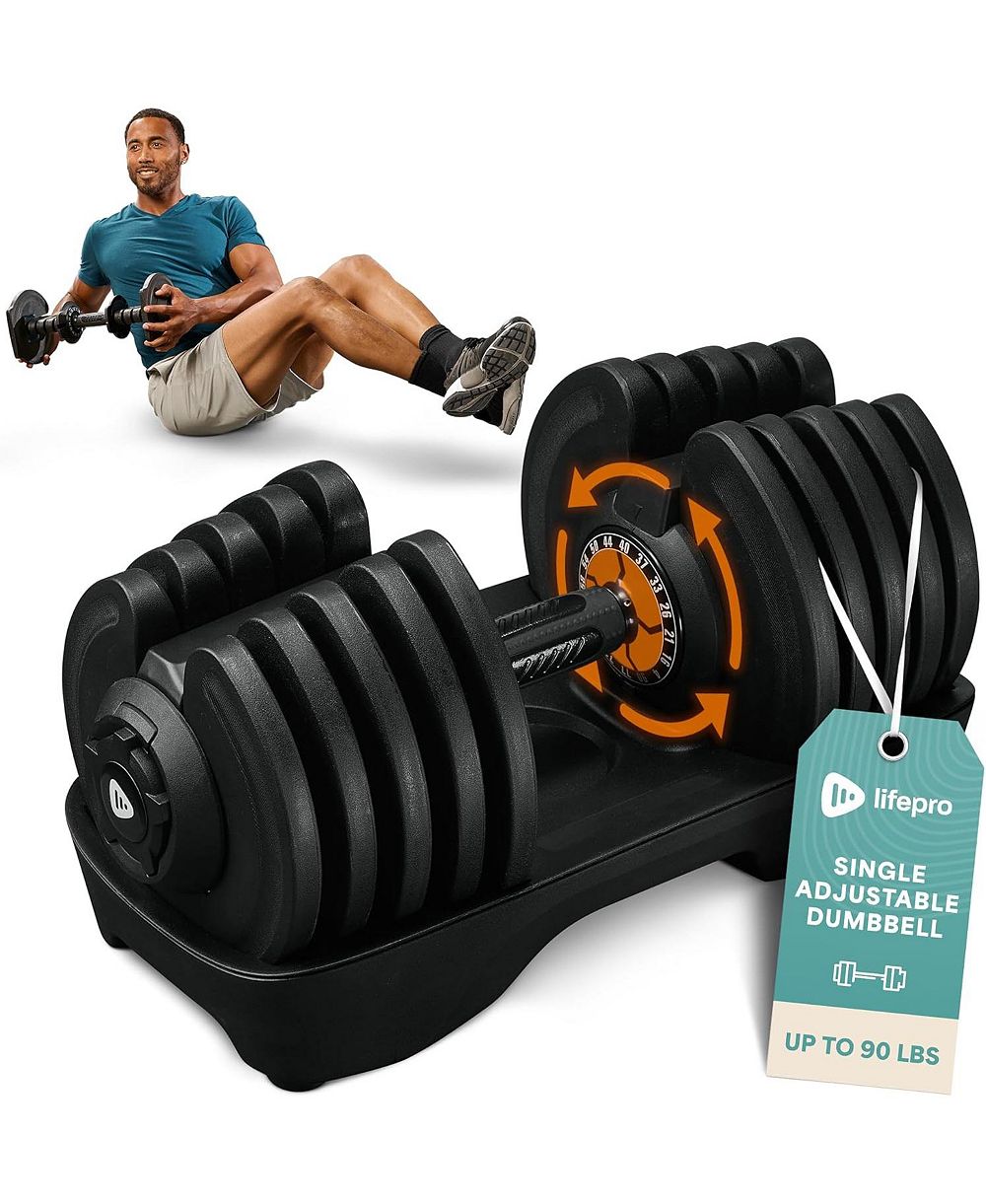 Lifepro Adjustable Dumbbell 90lb Single – Quick-Change Adjustable Weight with Anti-Slip Handle, Space Saving Gym Weights for Home Gym