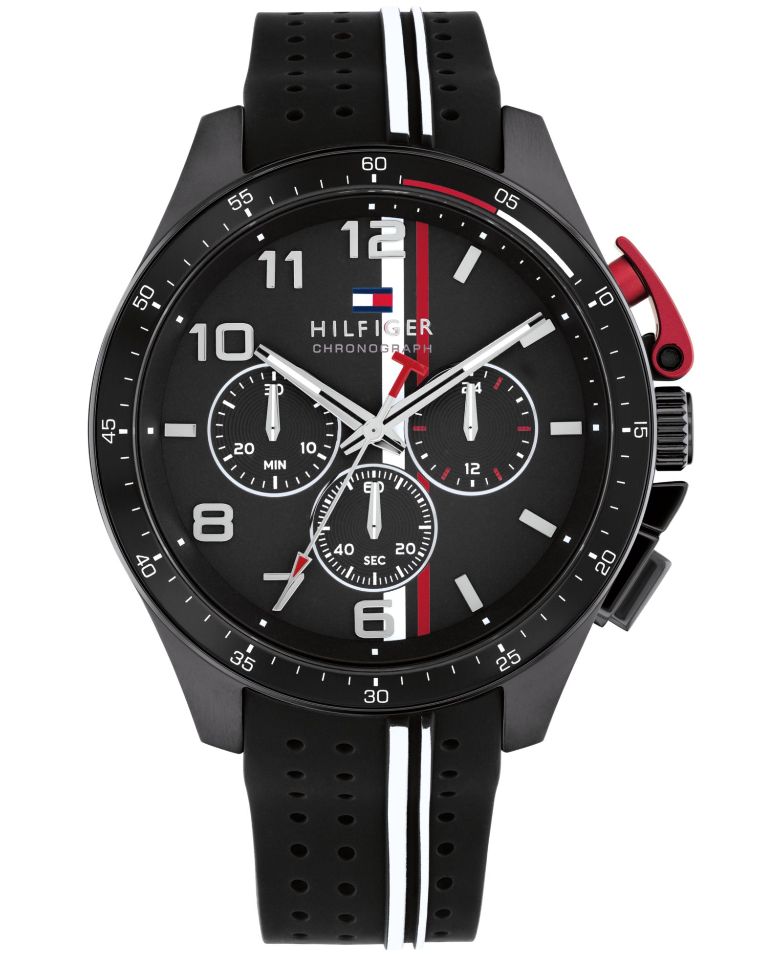 Tommy Hilfiger Мужские часы Chronograph с черным силиконовым ремешком, 46mm