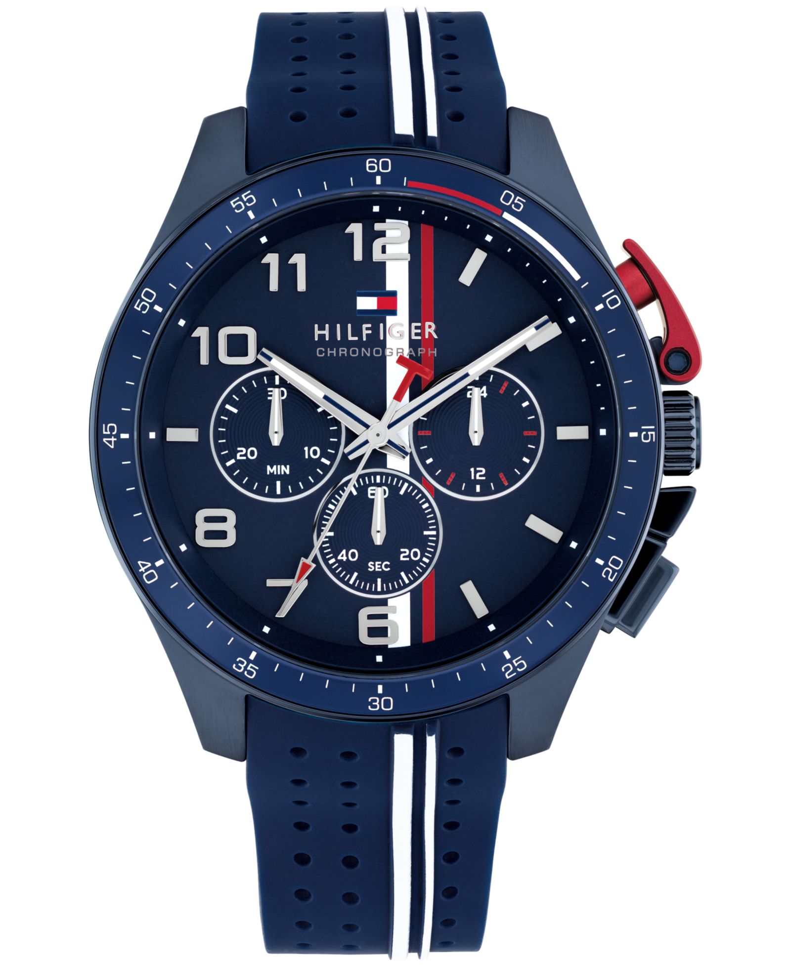 Tommy Hilfiger Мужской Chronograph Blue Silicone Strap Watch, 46mm
