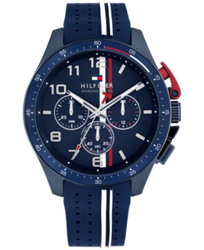 Tommy Hilfiger Мужской Chronograph Blue Silicone Strap Watch, 46mm