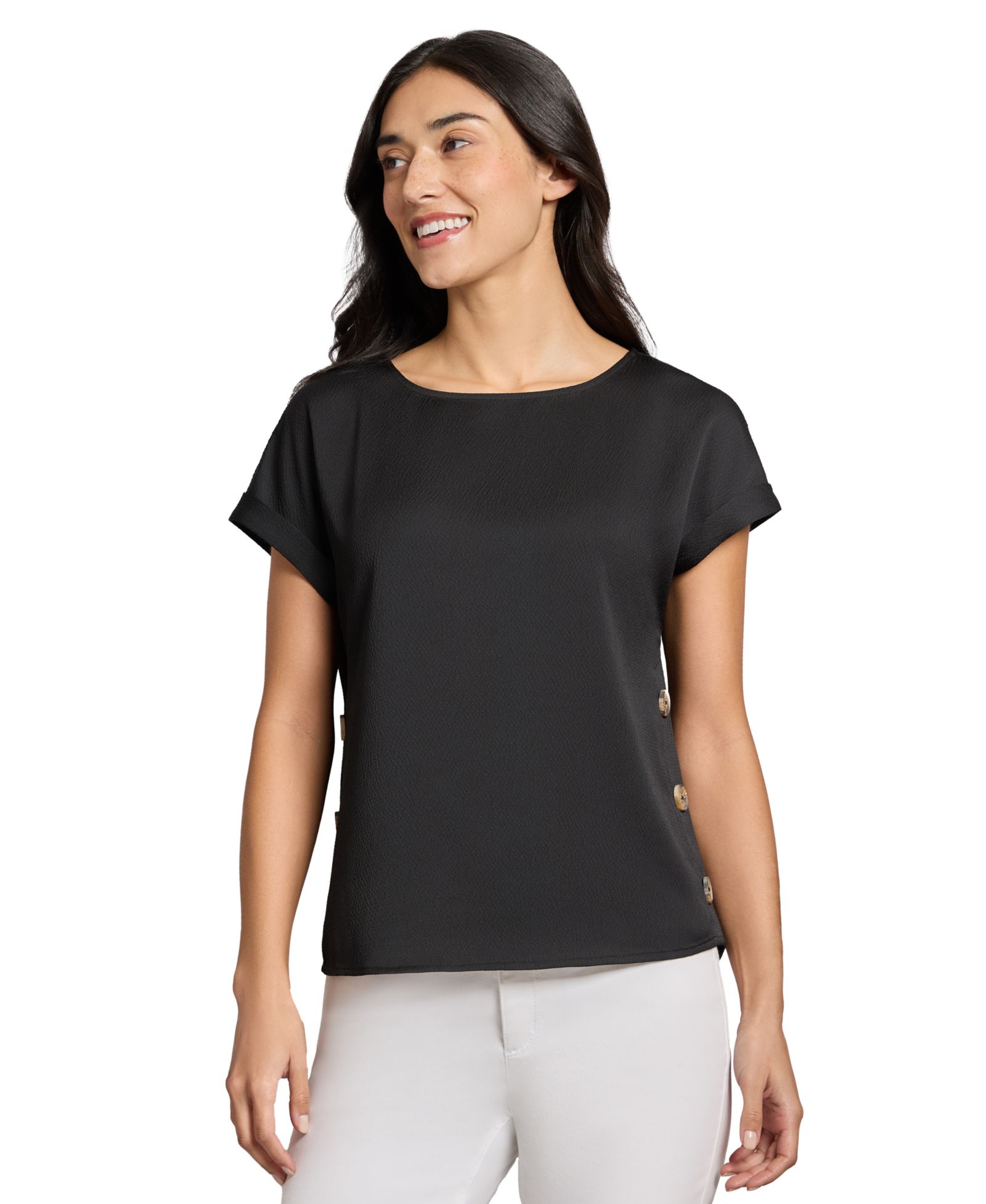 Jones New York Women's Side-Button Short-Sleeve Top