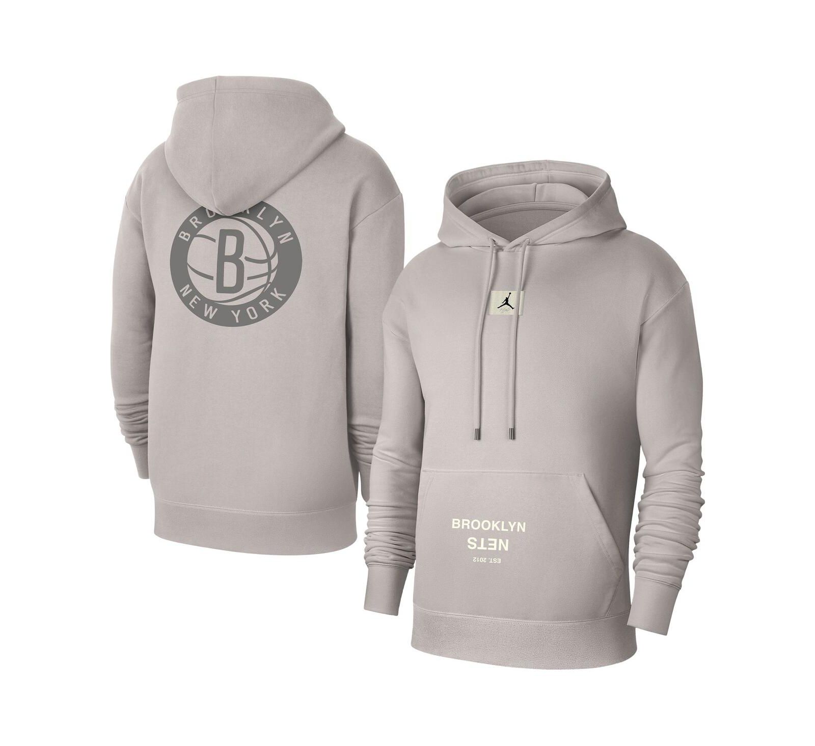 Jordan Мужское худи Pullover Courtside Statement Edition Brooklyn Nets, серый меланж