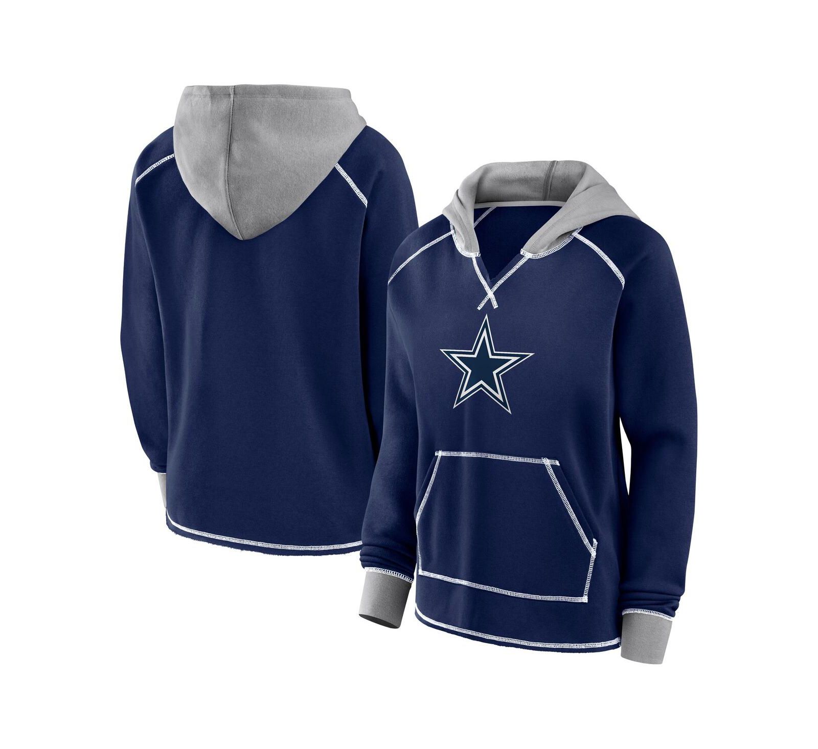 Logo Athletic Женское худи Dallas Cowboys Boom Fleece Pullover V-Neck, темно-синее