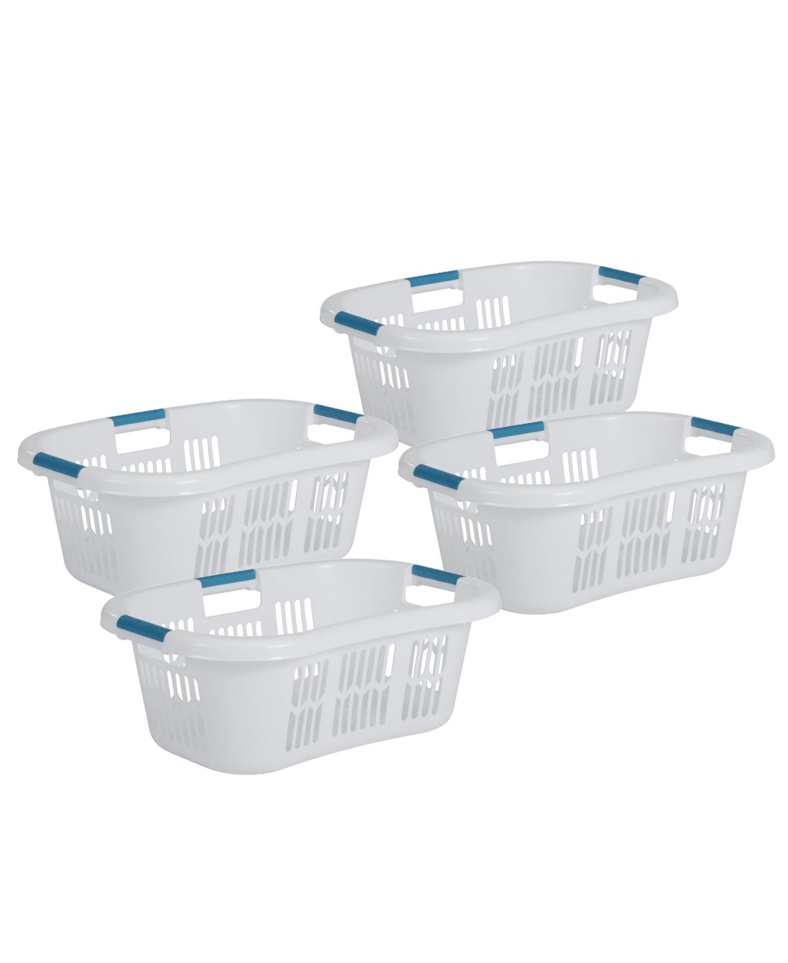 Rubbermaid Small Laundry Basket 2.1 Bushel Hip-Hugger Plastic Bin, White, 4 Pack
