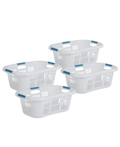 Rubbermaid Small Laundry Basket 2.1 Bushel Hip-Hugger Plastic Bin, White, 4 Pack