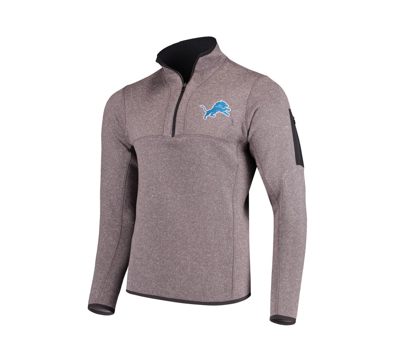 Antigua Men's Charcoal Detroit Lions Fortune Quarter-Zip Pullover Jacket