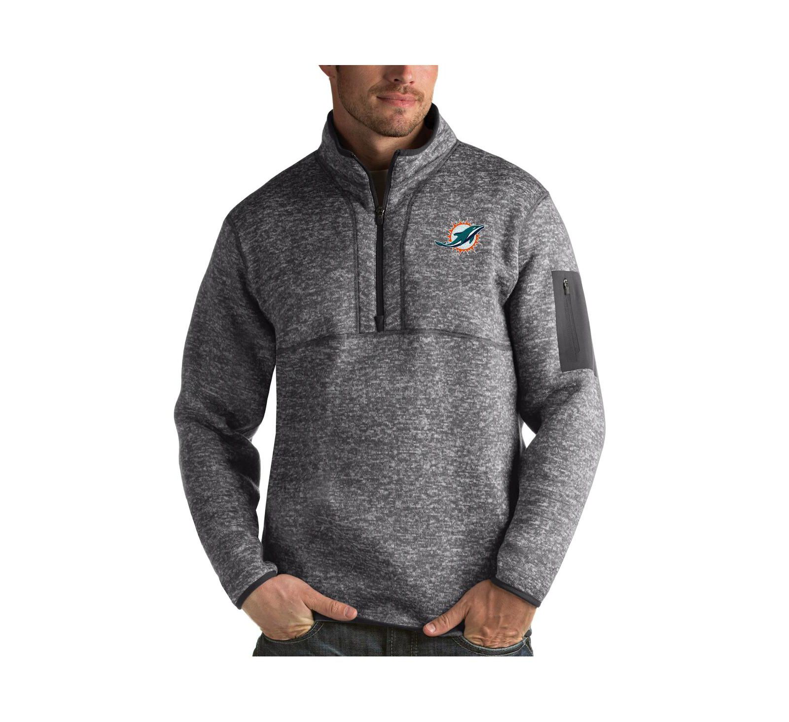 Antigua Men's Charcoal Miami Dolphins Fortune Quarter-Zip Pullover Jacket