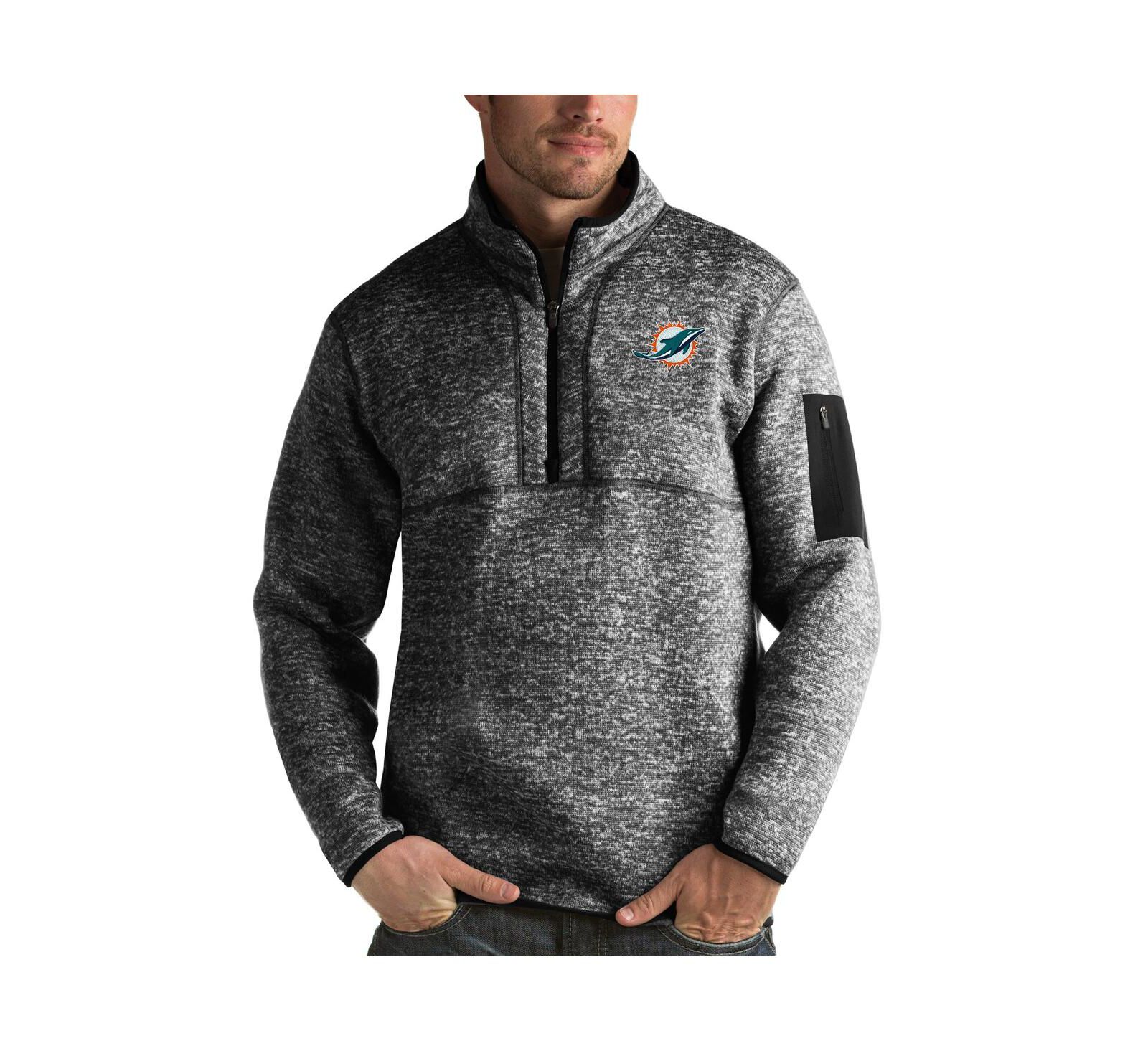 Antigua Мужской джемпер на молнии Fortune Quarter-Zip Pullover Jacket Heather Black Miami Dolphins