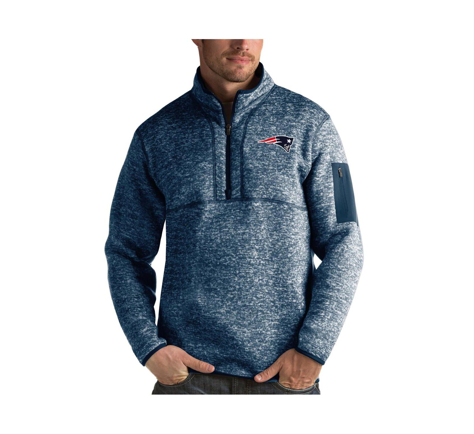 Antigua Men's Heather Navy New England Patriots Fortune Quarter-Zip Pullover Jacket