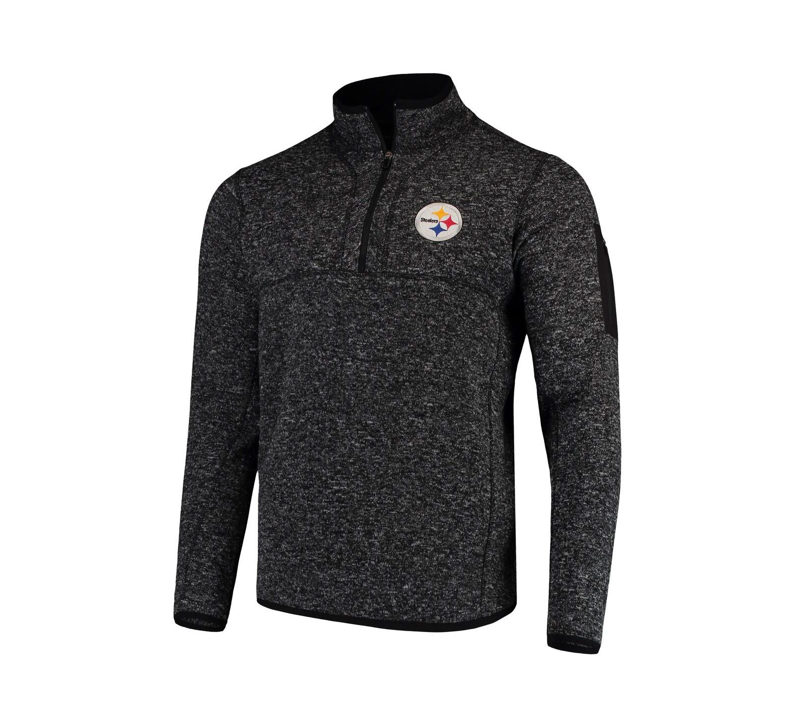Antigua Men's Heather Black Pittsburgh Steelers Fortune Quarter-Zip Pullover Jacket