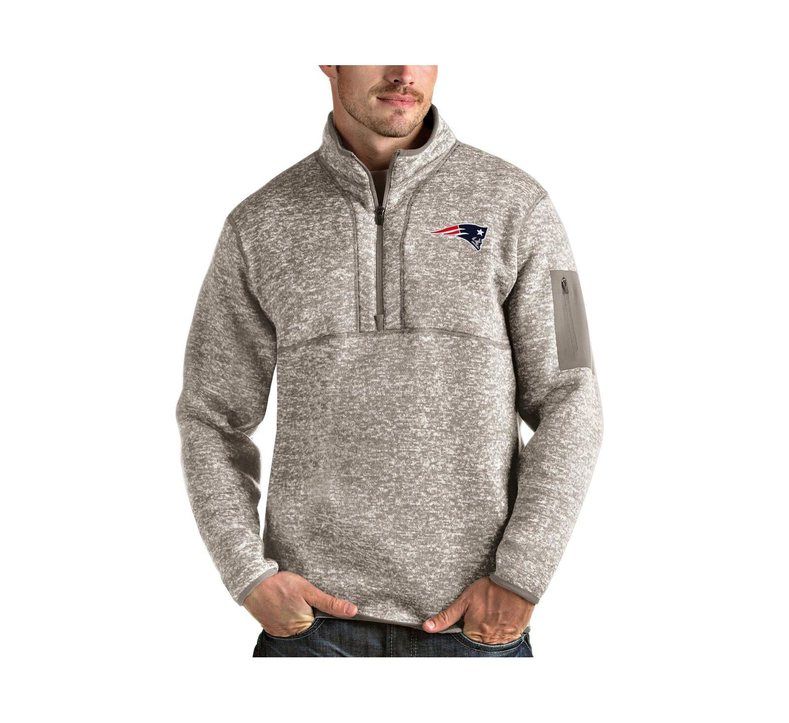 Antigua Мужской джемпер pullover quarter-zip New England Patriots Fortune овсяный