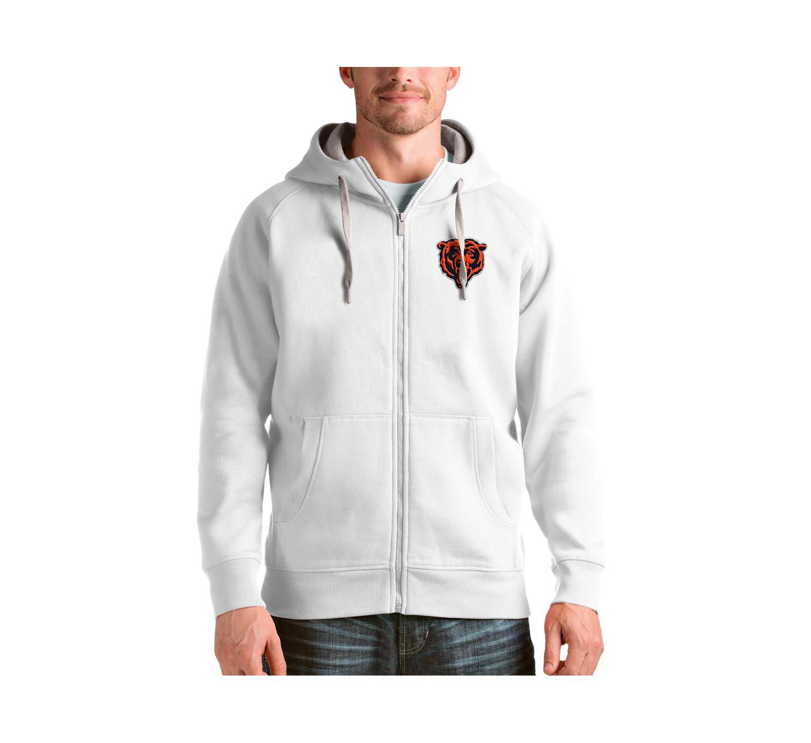Antigua Men's White Chicago Bears Victory Full-Zip Hoodie