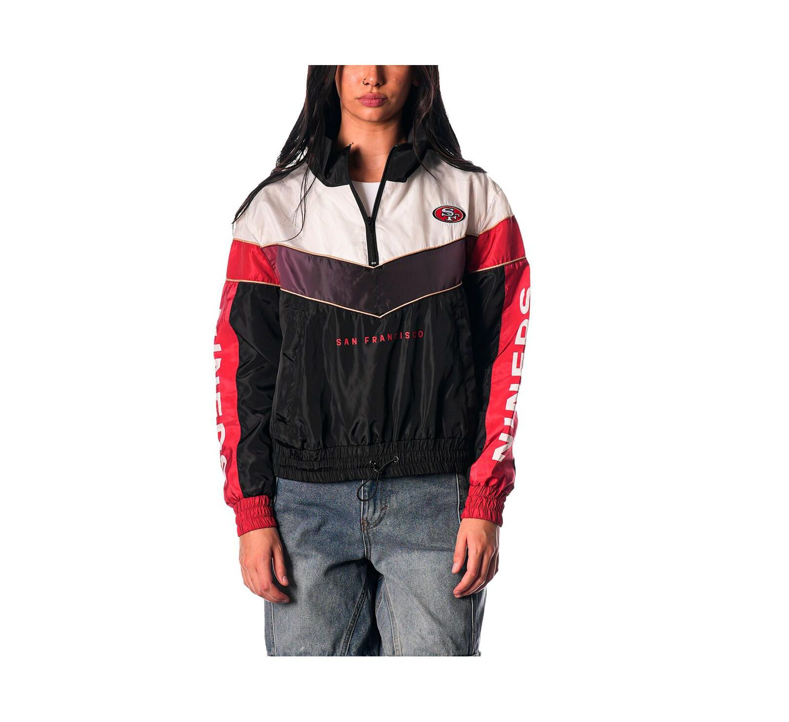 The Wild Collective Women's Black San Francisco 49ers 1/4 Zip Track Jacket