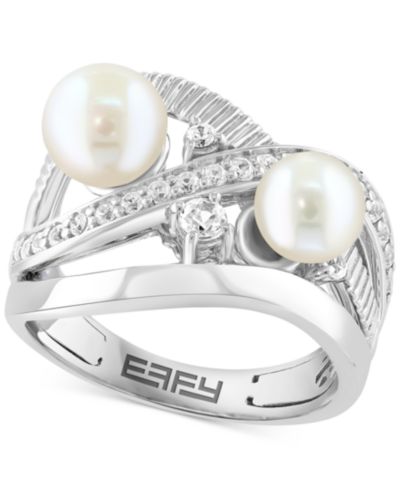 Кольцо EFFY® с пресноводным жемчугом и цирконом, из стерлингового серебра