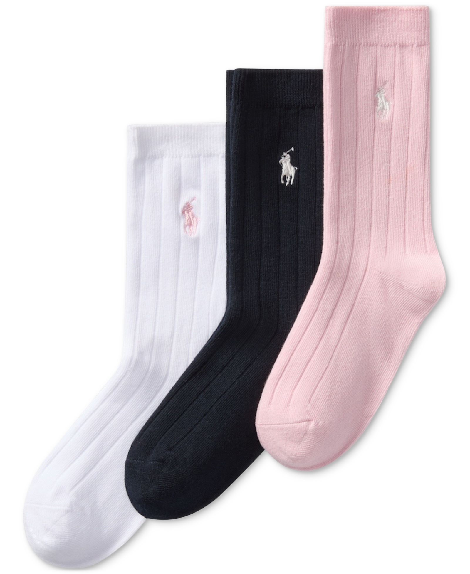 Polo Ralph Lauren Toddler & Little Girls 3-Pk. Rib Solid Crew Socks