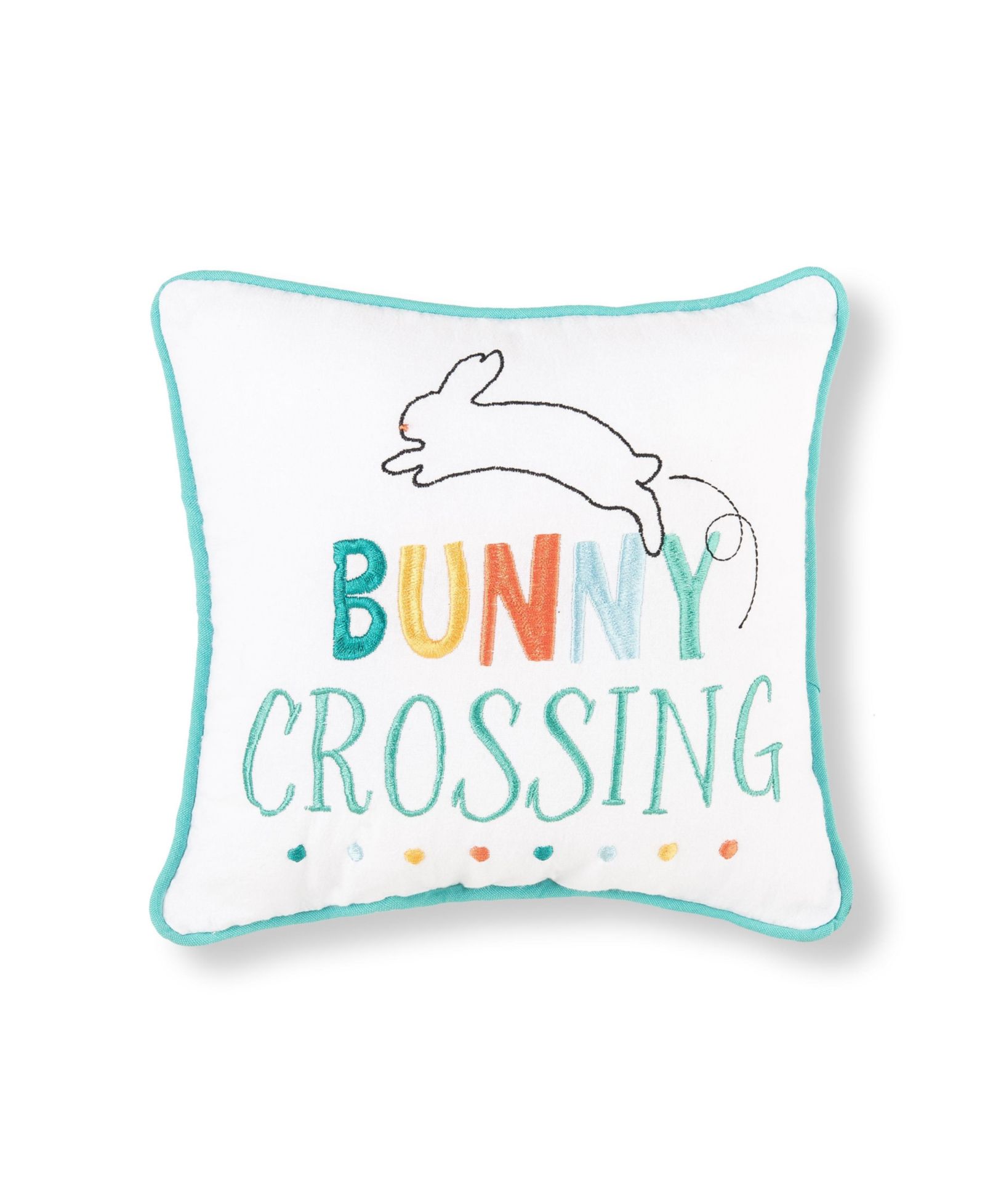Easter "Bunny Crossing" Embroidered Mini Spring Themed Accent Pillow, 10" x 10"