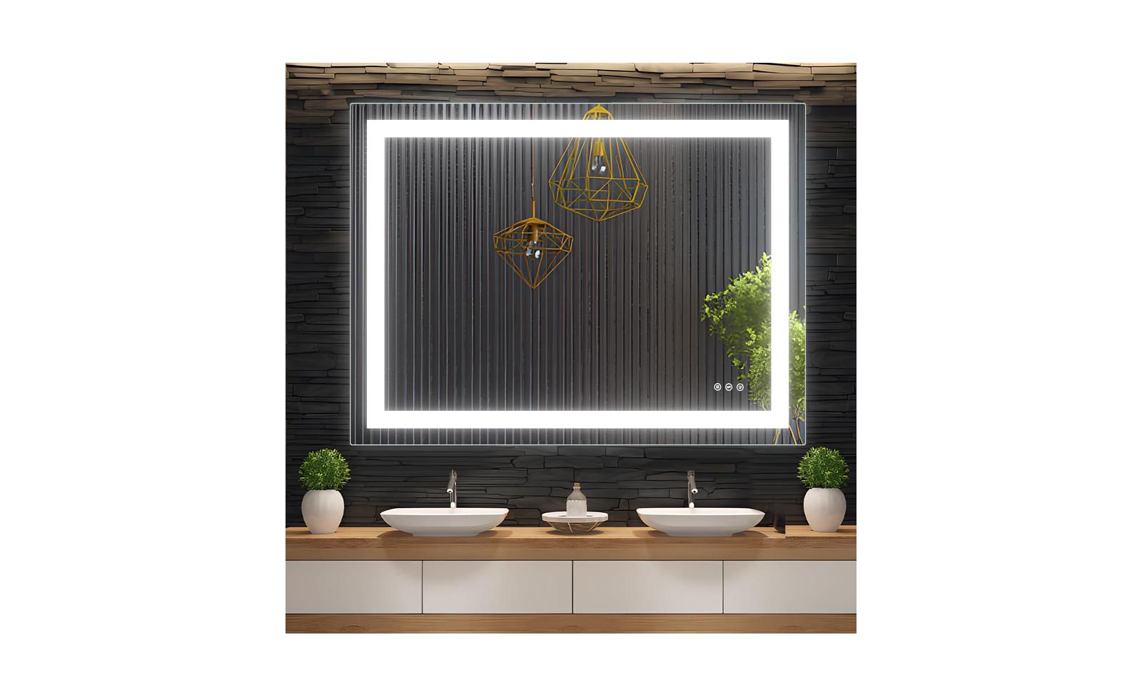gaomon 48x36 Inch LED Bathroom Mirror, Front & Backlit Dimmable Vanity Mirror with Anti-Fog, 3 Color Lighting, Memory Function