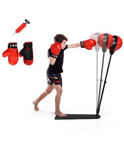 Kids Punching Bag with Adjustable Stand and Boxing Gloves