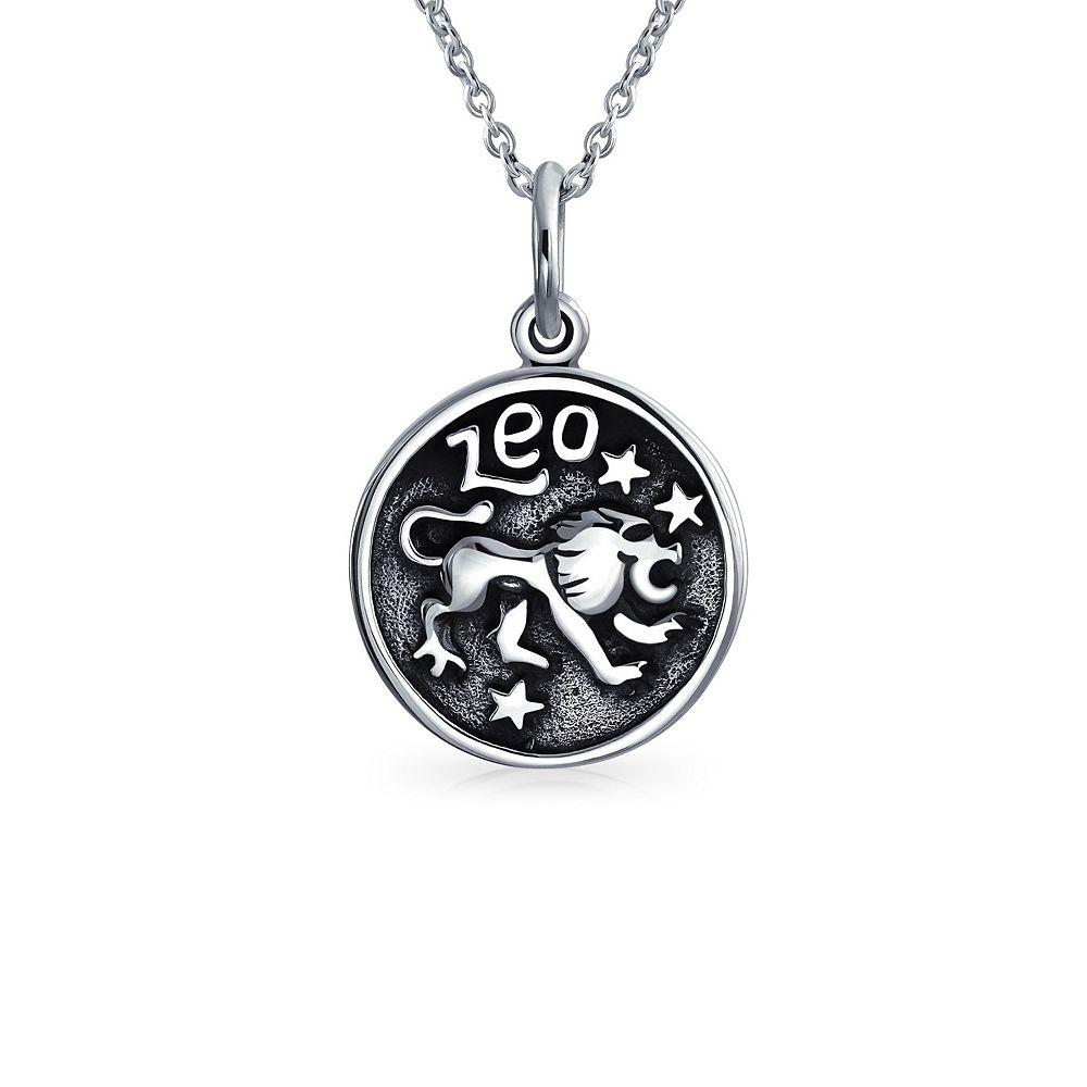 Bling Jewelry ожерелье с круглым кулоном знака зодиака Лев, оксидированное серебро 925 пробы