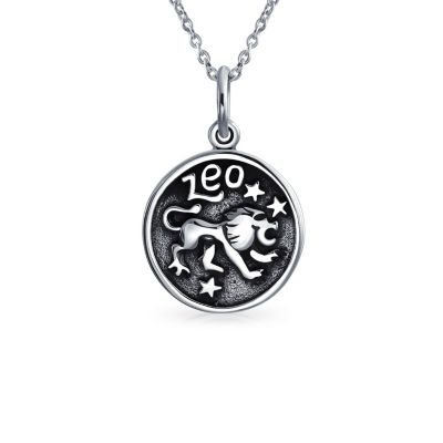 Bling Jewelry Astrology Zodiac Leo Round Pendant Necklace Oxidized .925 Sterling Silver