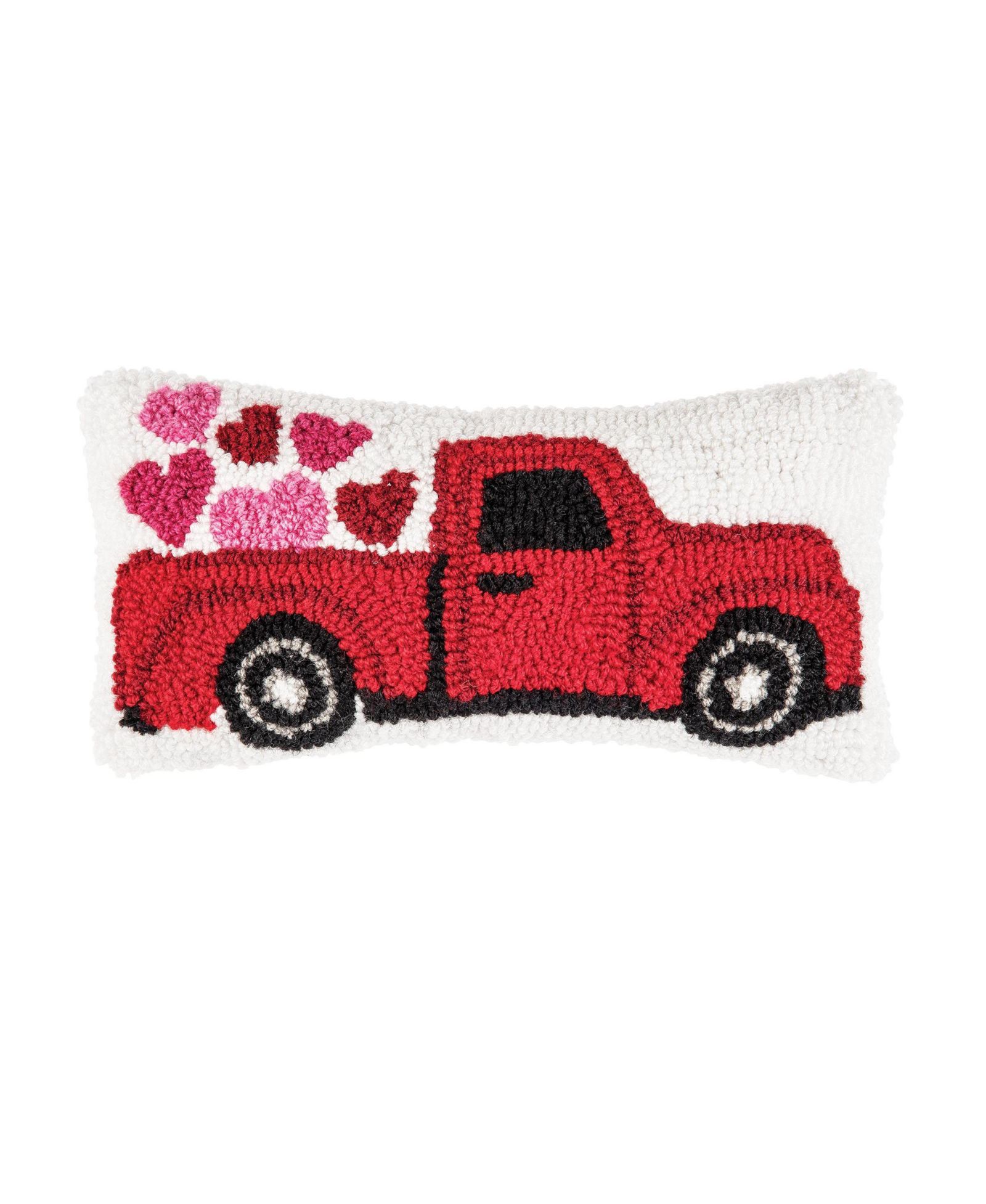 Hearts Truck Mini Hooked Valentine's Day Accent Pillow 6" x 12