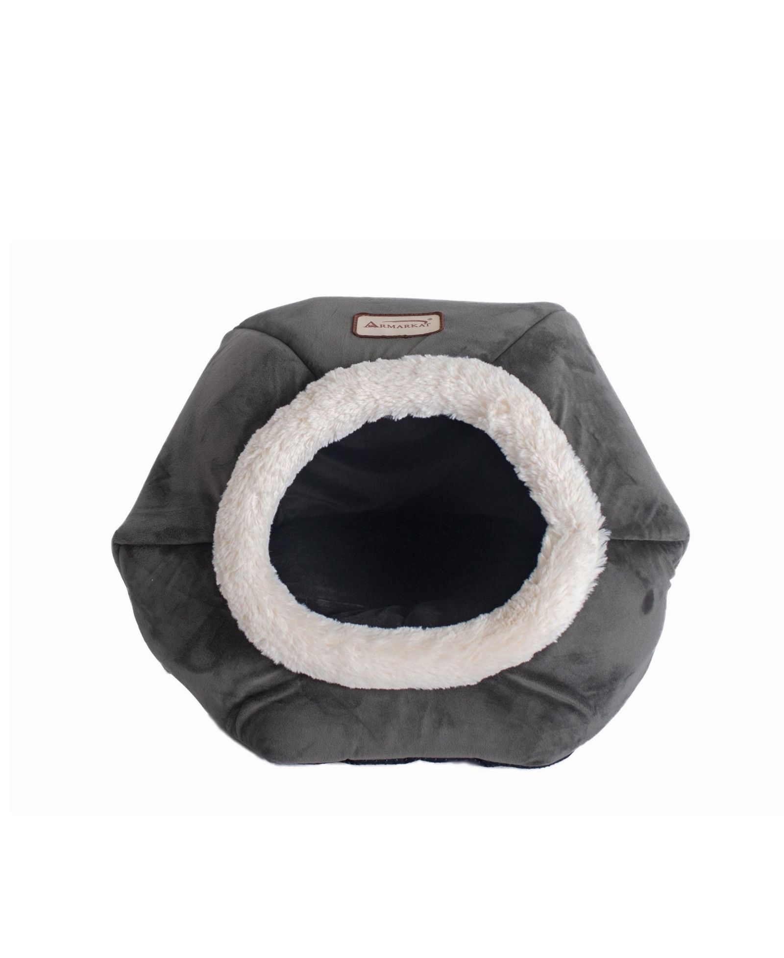 Кошачья лежанка Armarkat Enclosed Cave Bed, серая плюшевая и бархатная
