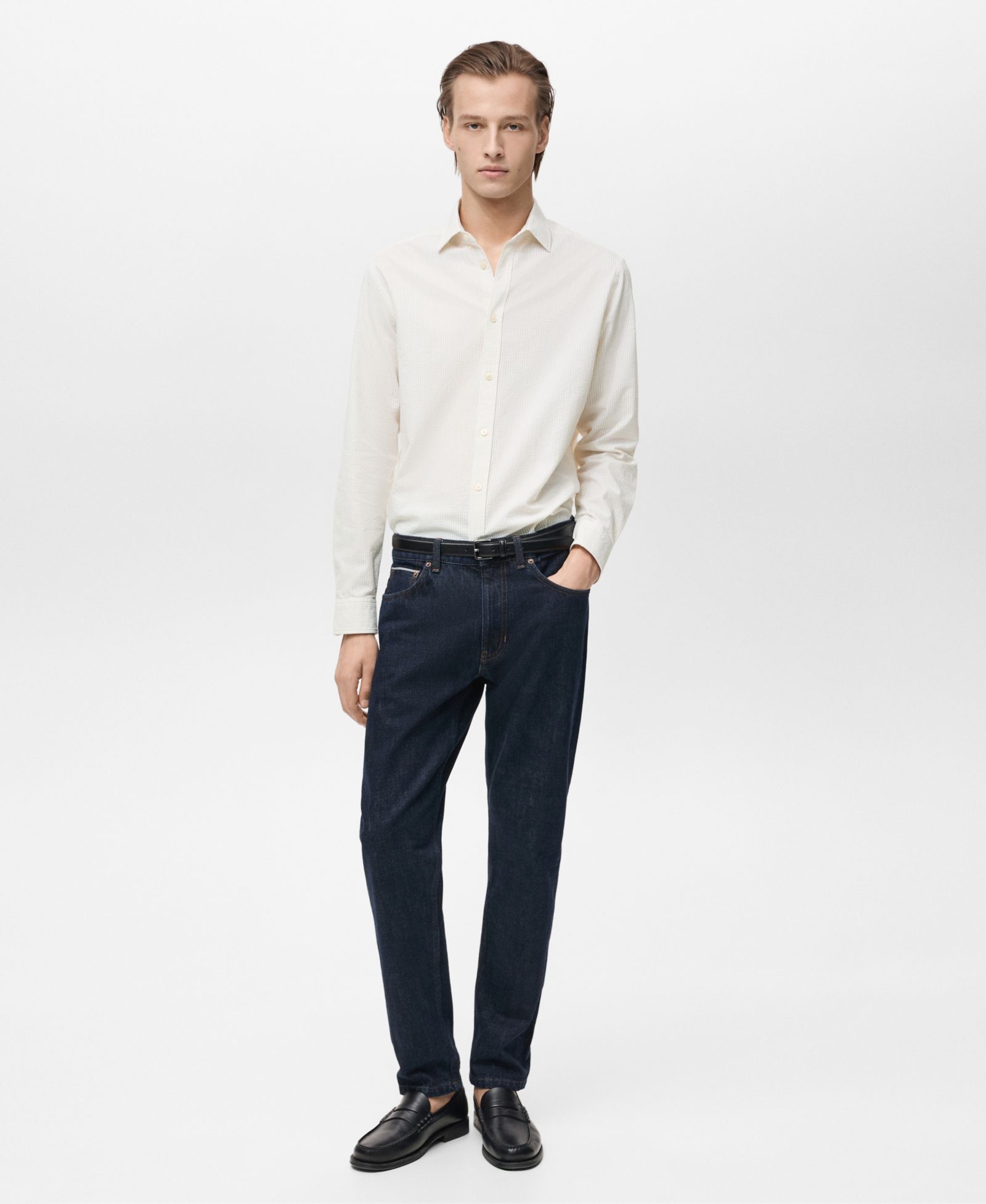 Мужская рубашка Mango Slim-Fit Striped Seersucker