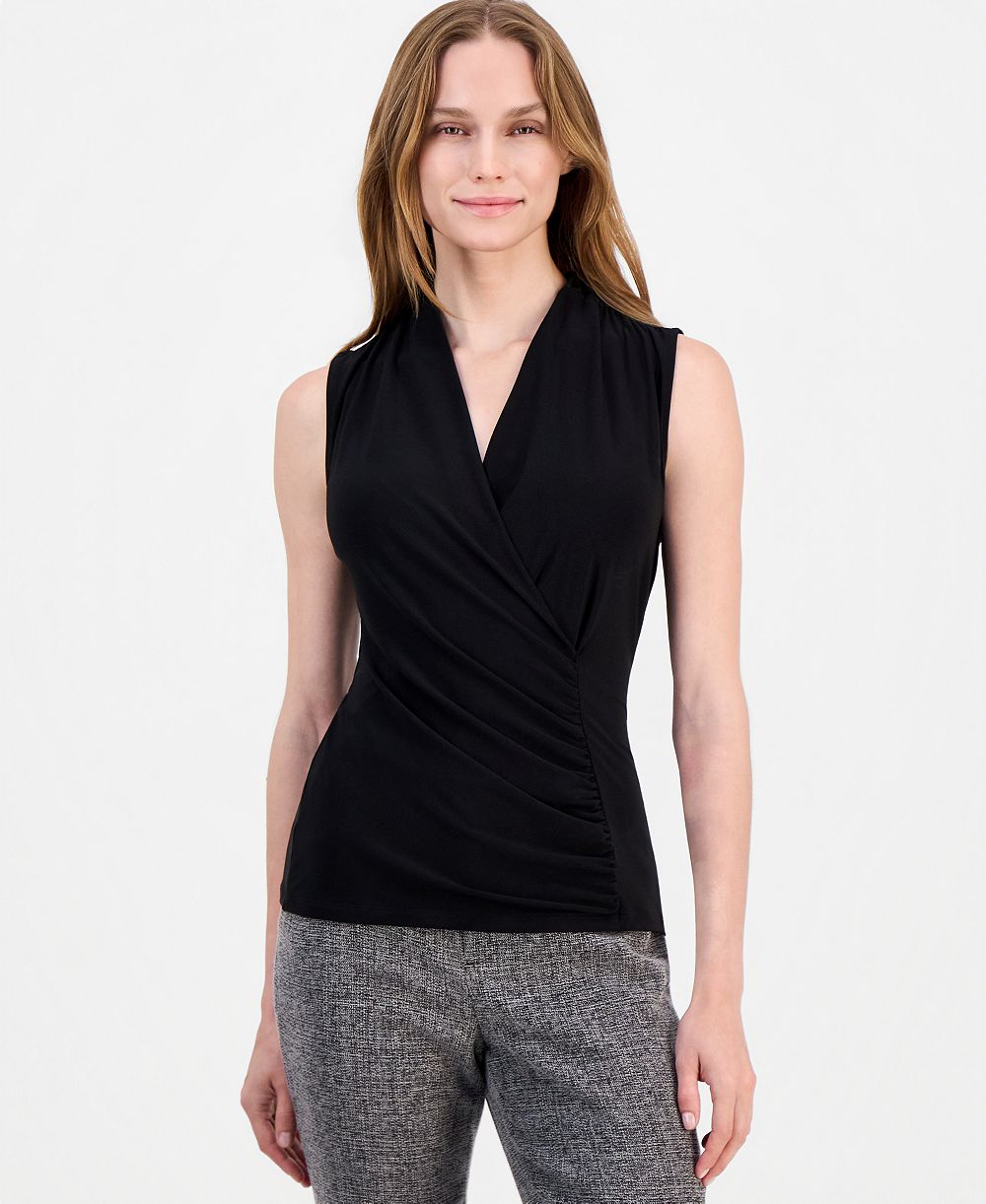 Anne Klein Women's Shirred Surplice-Neck Sleeveless Top