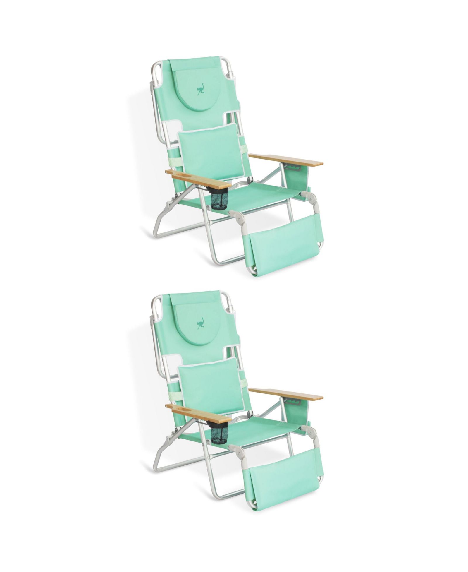 Комплект из 2 шт. складных пляжных кресел Ostrich Deluxe Padded 3-N-1 Outdoor Reclining Beach Chair, Teal