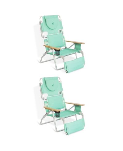 Ostrich Deluxe Padded 3-N-1 Outdoor Folding Reclining Beach Chair, Teal (2 Pack)