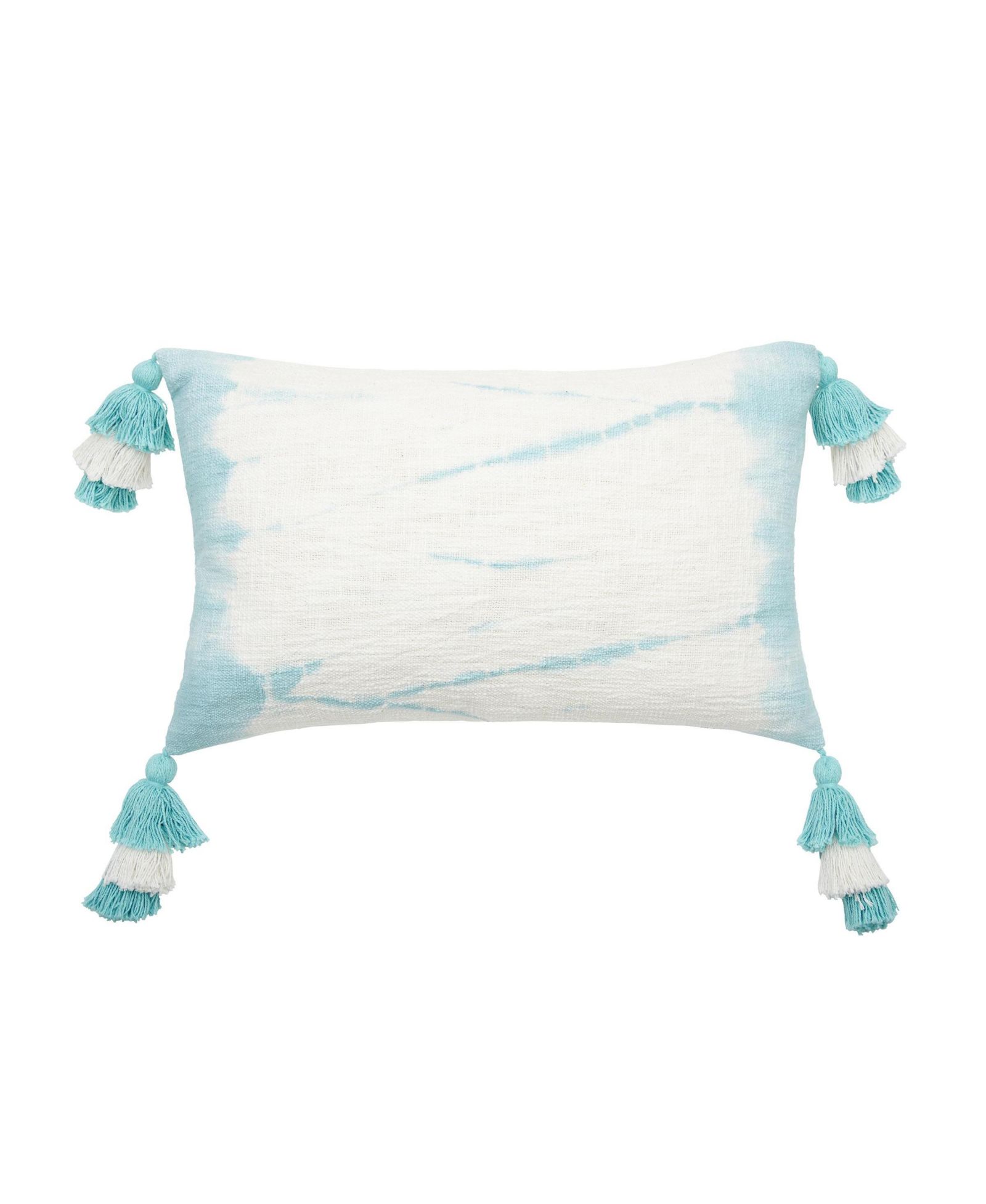 Buckroe Surf Light Blue & White Ombre Cotton Accent Pillow, 14" x 22" w/ Tassels